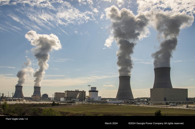Plant Vogtle's four units in Waynesboro, Georgia in March 2024, the largest nuclear power plant in the United States