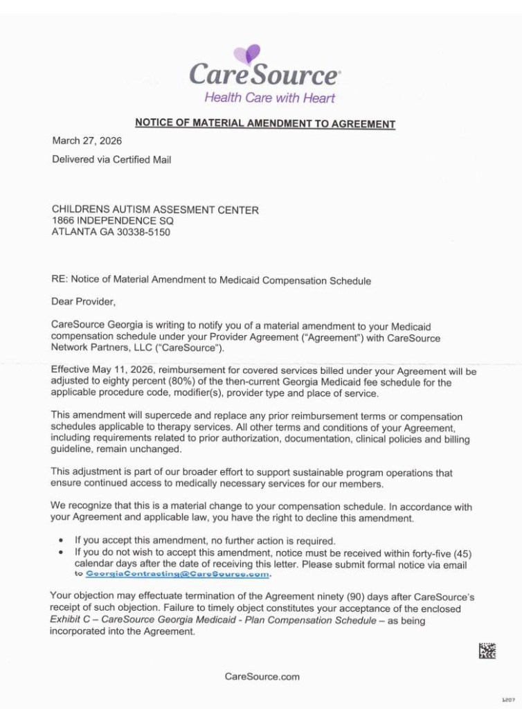A letter to Children's Autism Assessment Center